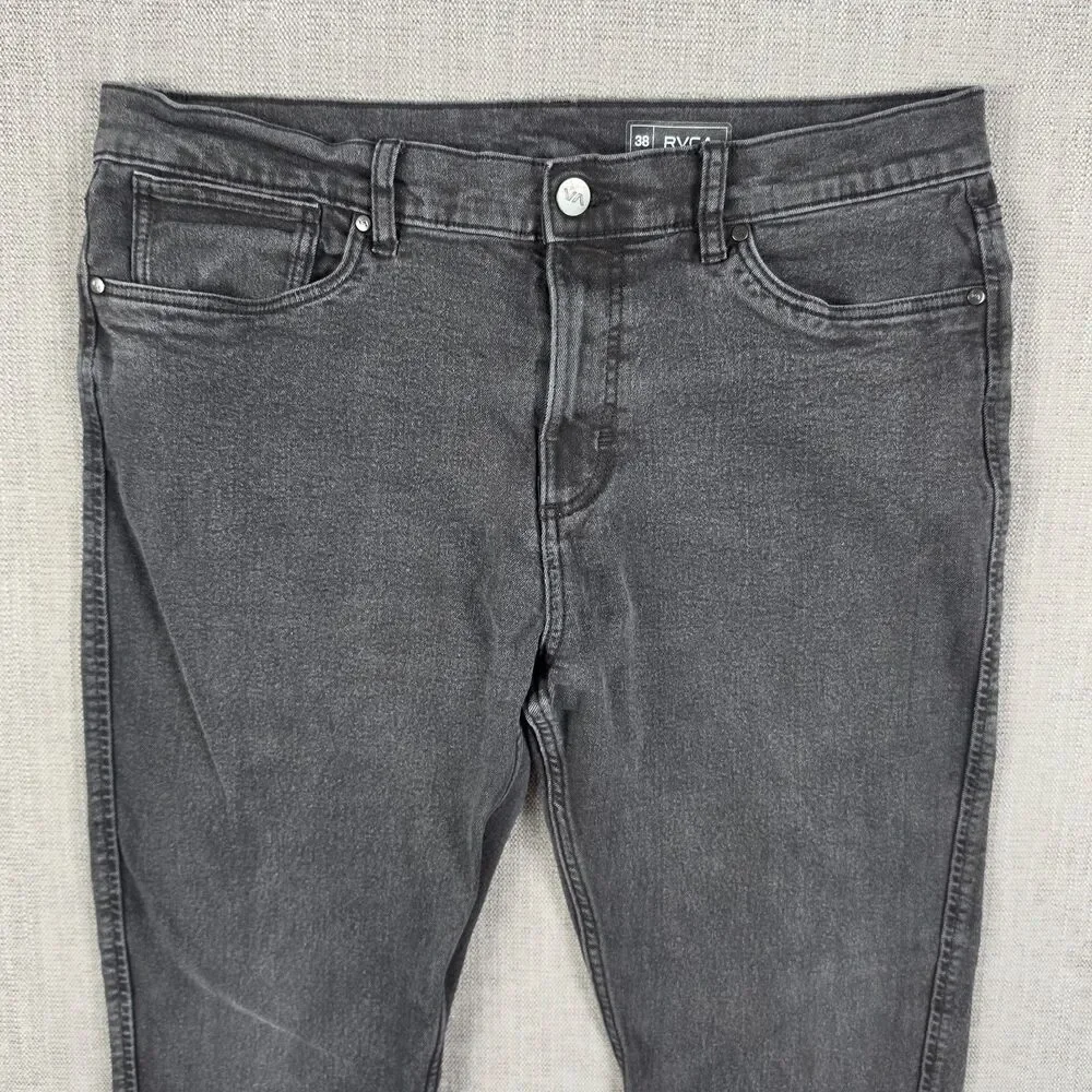 RVCA Mens Jeans 38 Black Denim Pants Slim Straight Stretch Skate Grunge 2000s